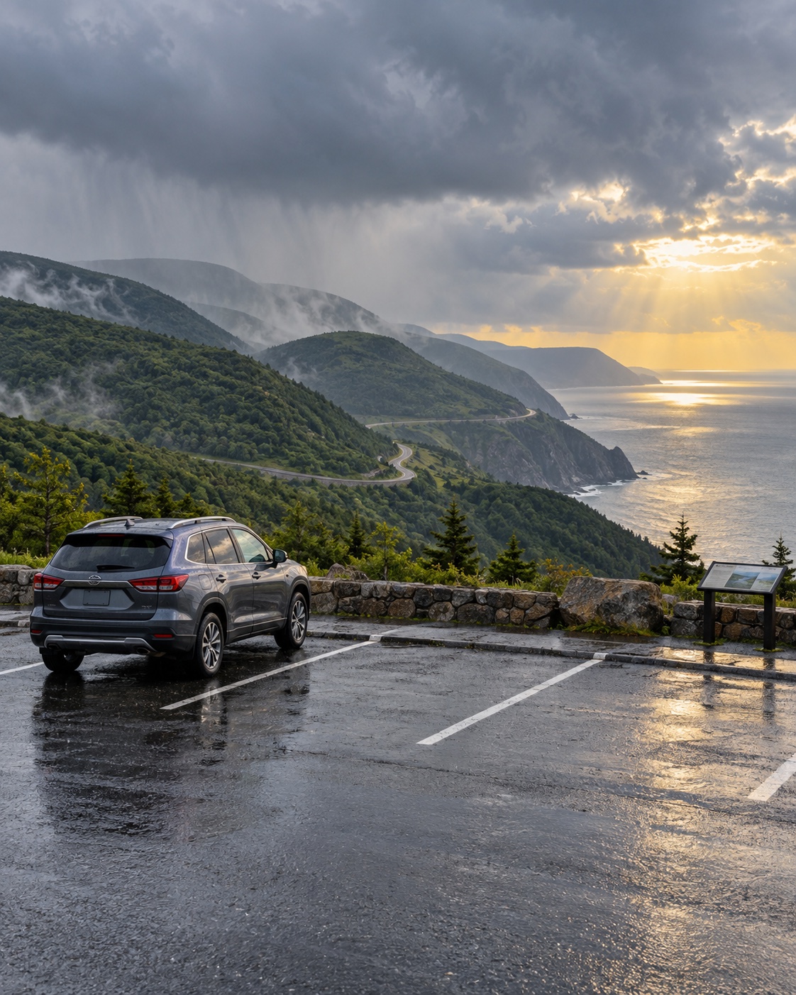 a vehicle at a legal Cabot Trail lookoff
